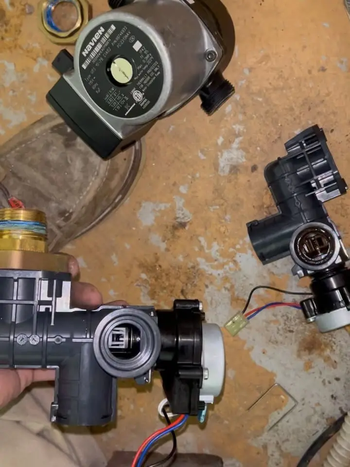 Diverter valve and circulator pump from a Navien combi boiler
