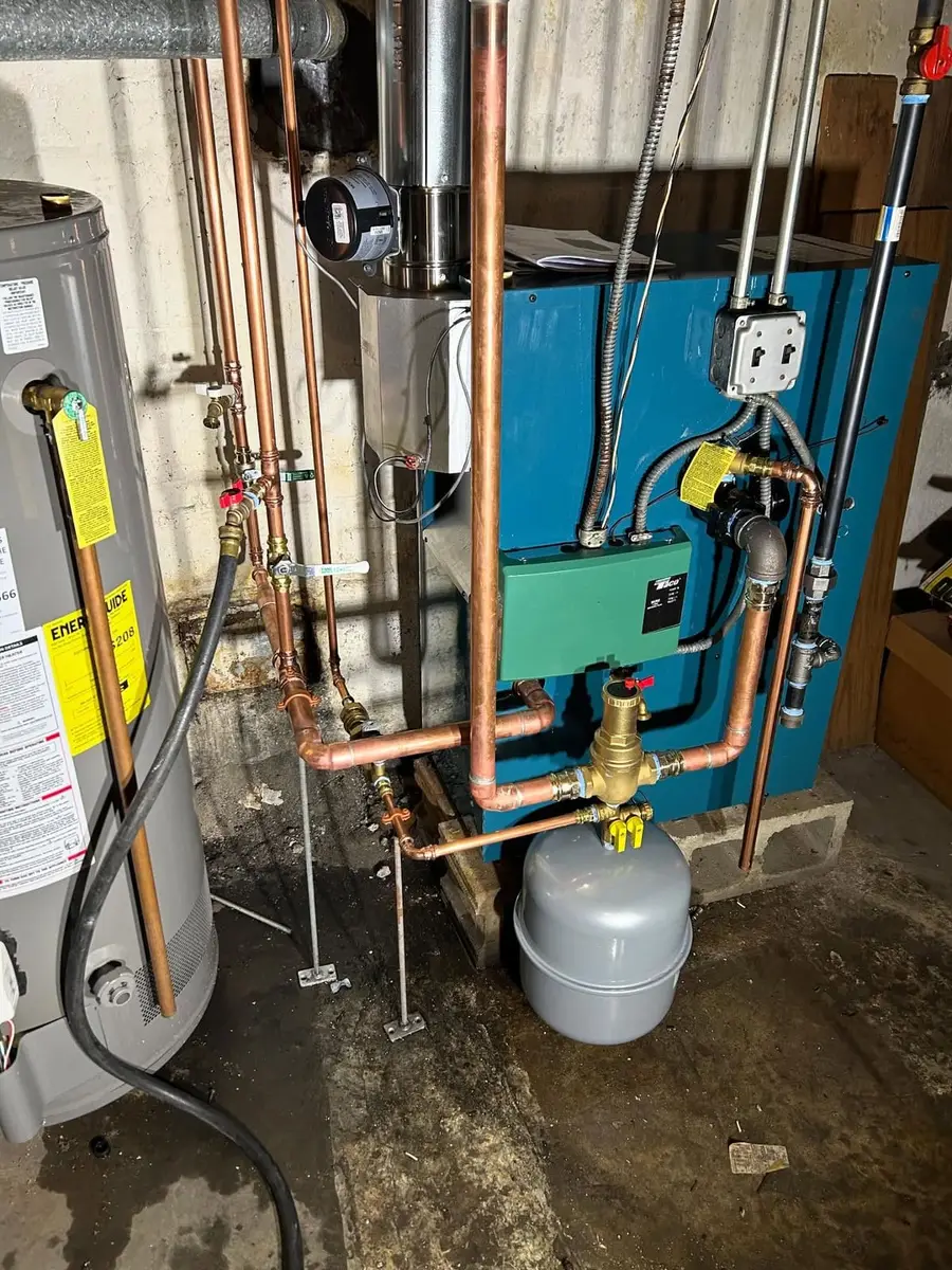 Close view of the new boiler piping